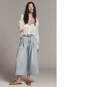 anthropologie The Colette Cropped High-Rise Wide-Leg Jeans by Maeve: L new blue